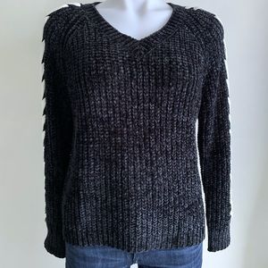 1 LEFT!! Black Shoelace Sleeve V Neck Sweater